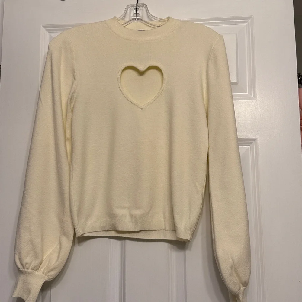 Lulus Always In Your Heart Ivory Cutout Long Sleeve Sweater Top White - Size M - Picture 2 of 4